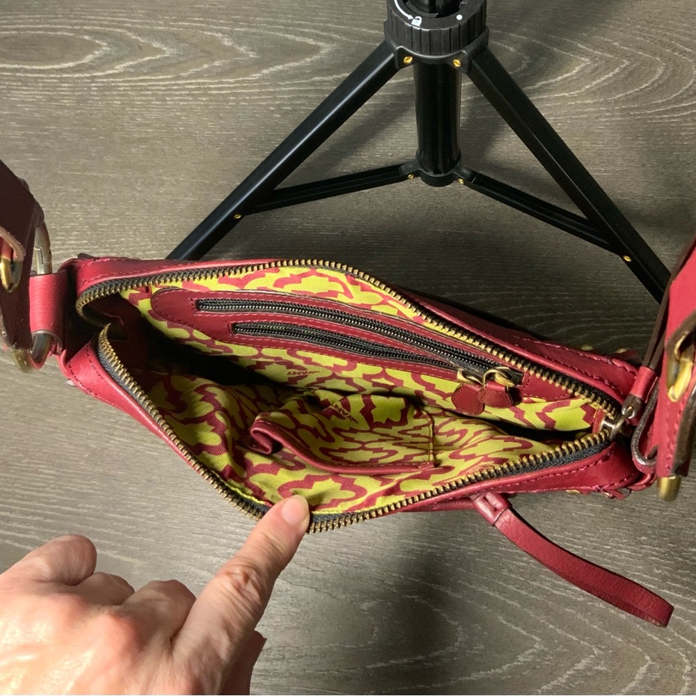 orYany Maroon Pebbled Leather Studded Crossbody - Picture 8 of 12